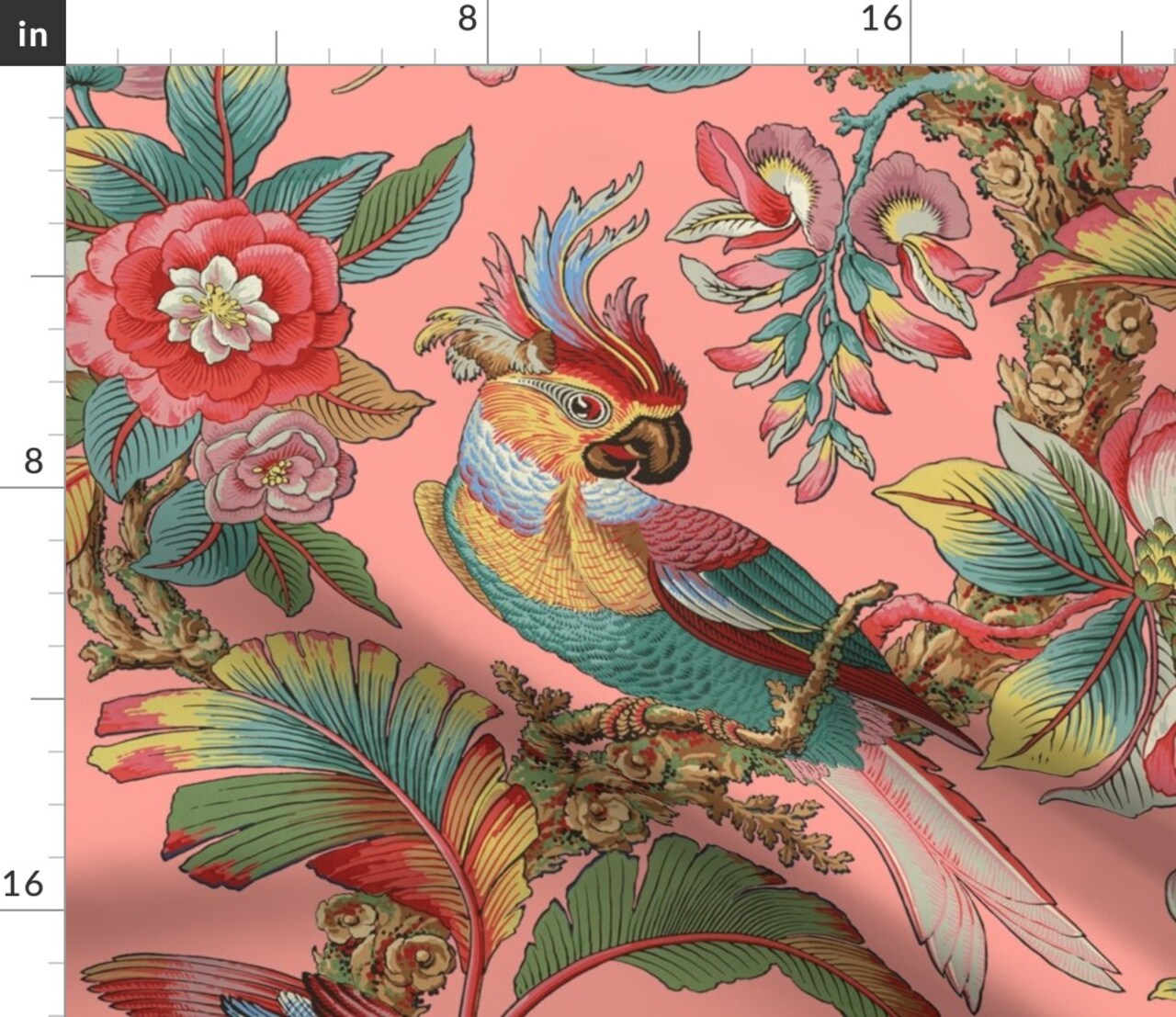 Antique Tropical Parrot Botanical Palm Pink Custom Printed Fabric by Spoonflower Various Fabrics by the Yard or Fat Quarter